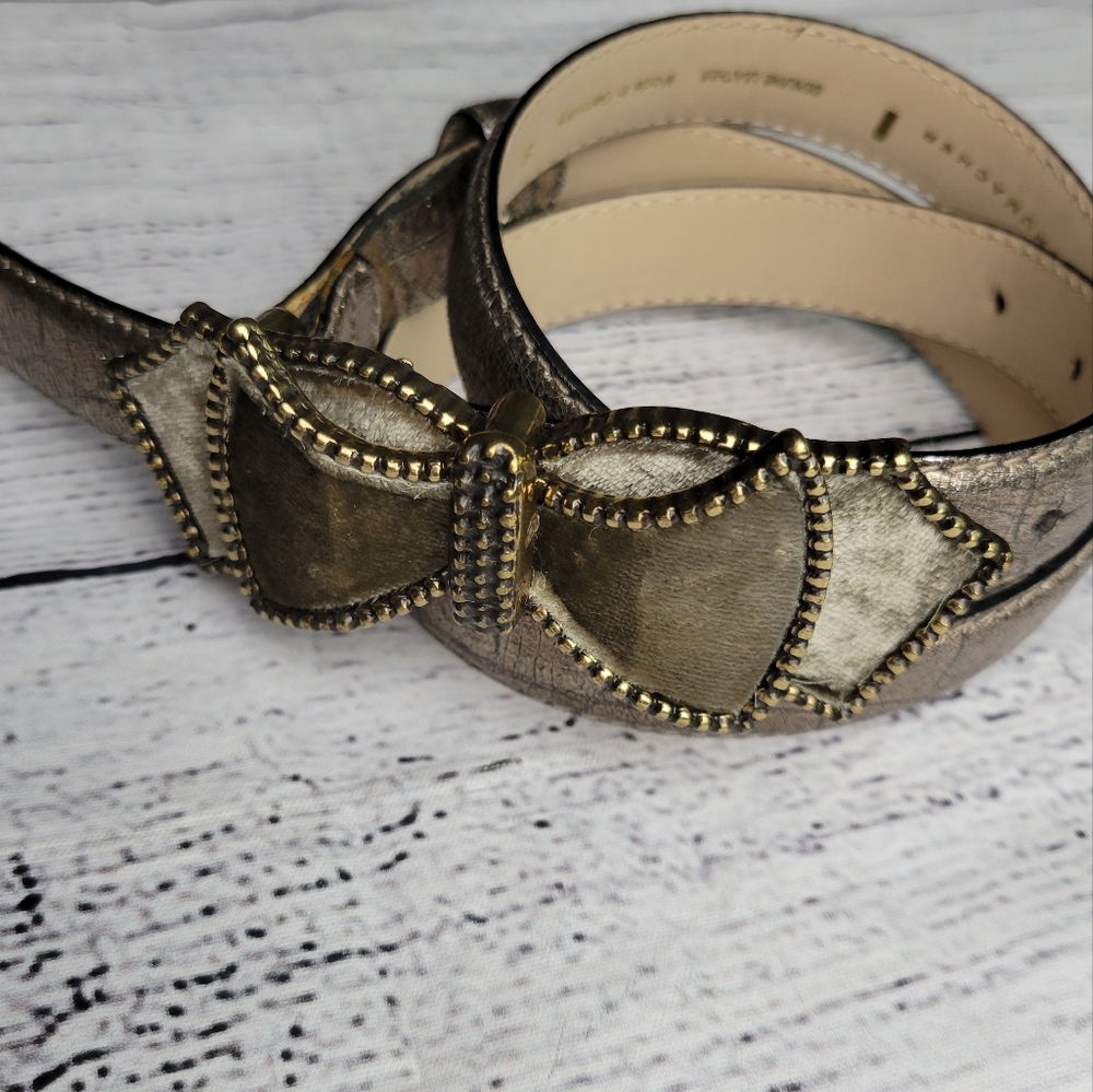 Schumacher Germany Velvet Bow Small Brass Buckle Gold Belt